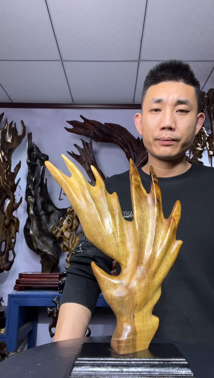 金丝楠木雕款心***凉金丝楠木工艺品摆件