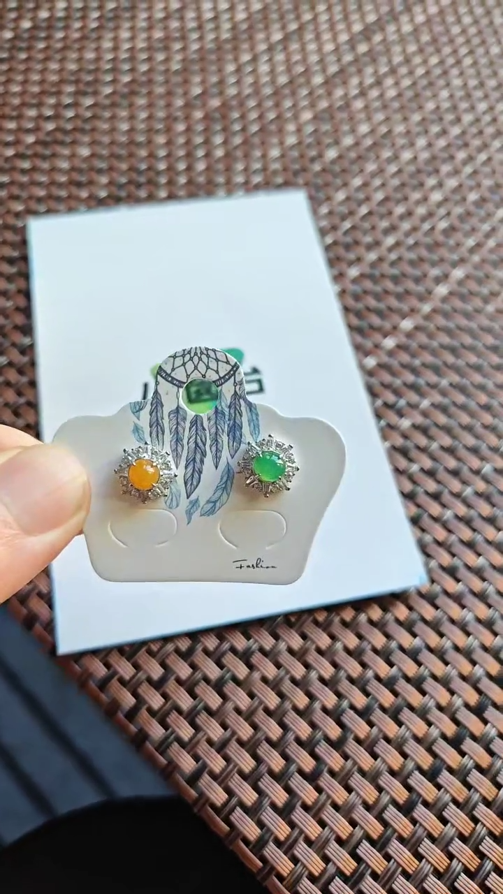 【闪购商品】翡翠耳饰银S925镶嵌翡翠耳饰S925银镶嵌