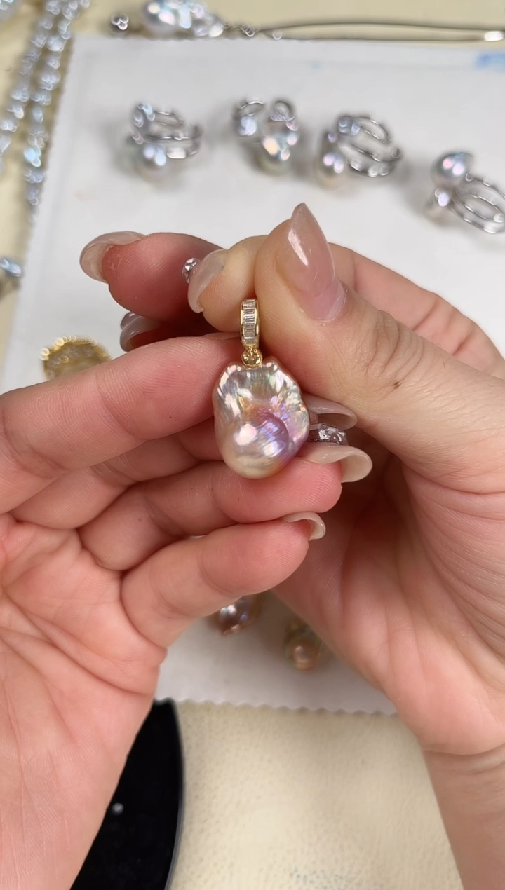 吊坠(不含链)银S925镶嵌淡水珍珠啊*巴洛克