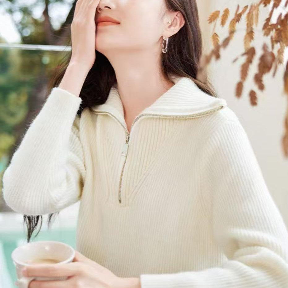 5720半拉链毛衣女长袖冬季新款宽松慵懒风针织上衣B