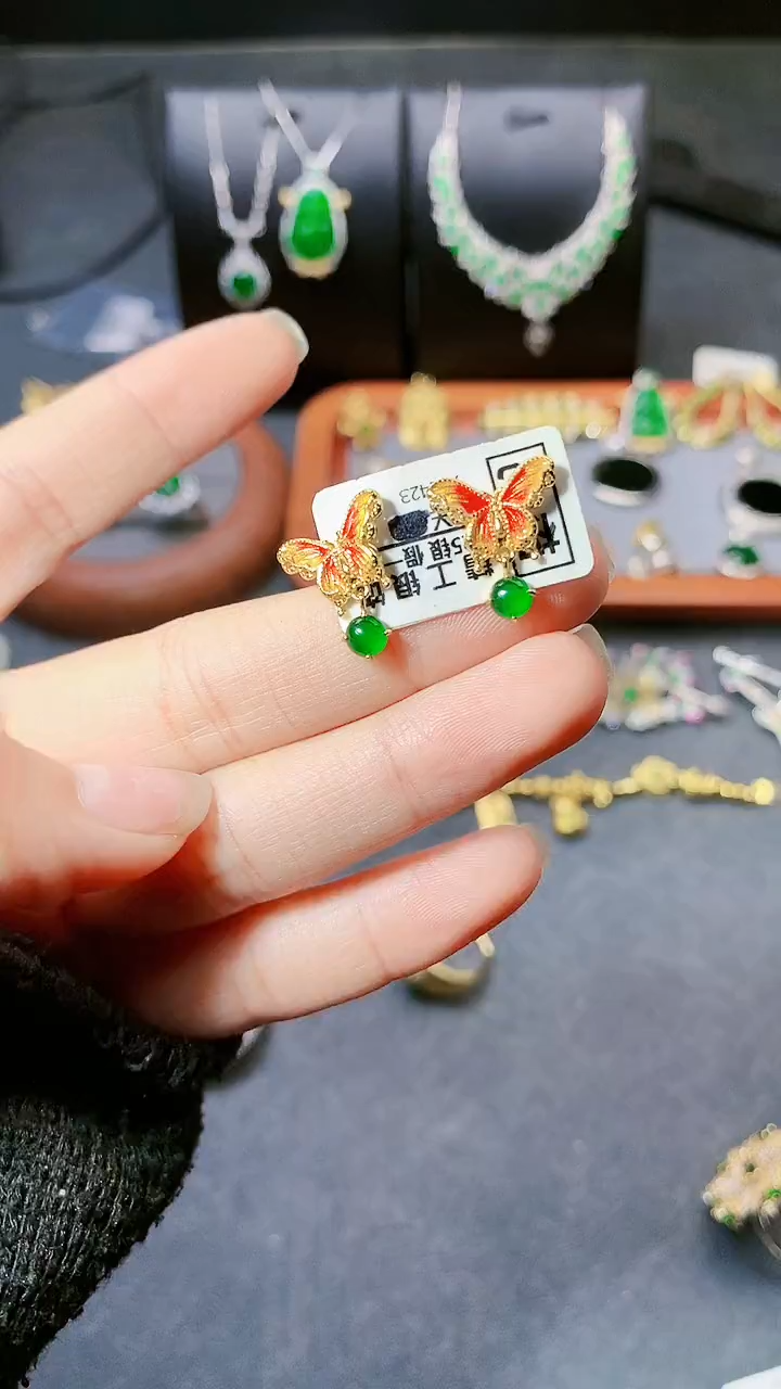 【闪购商品】翡翠耳饰银S925镶嵌耳饰