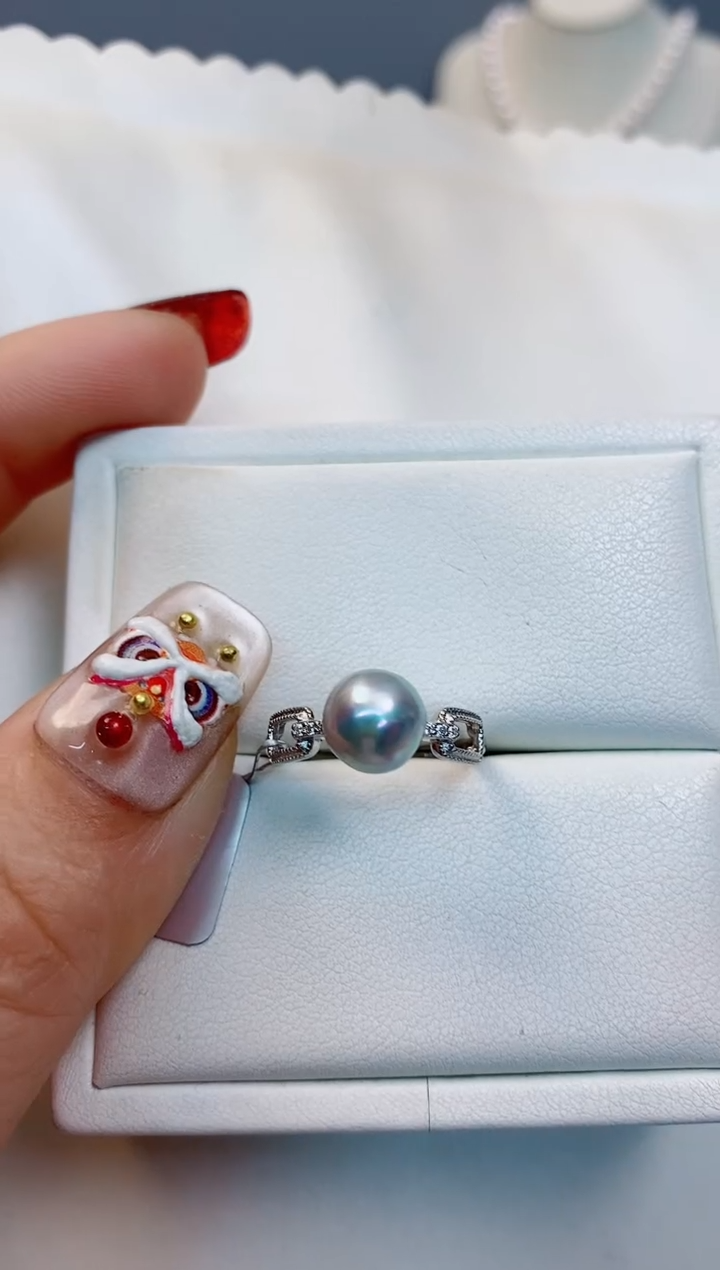 【闪购商品】海水珍珠戒指银S925镶嵌8-9真多麻戒指