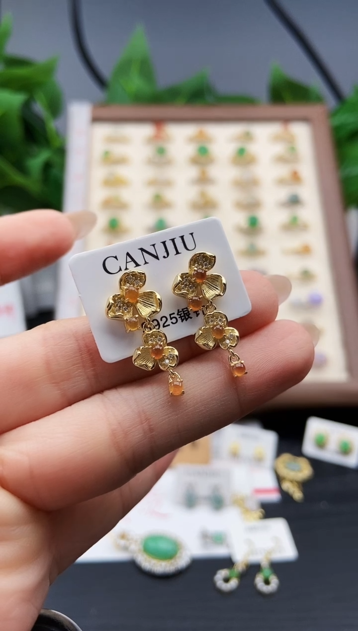 银S925镶嵌翡翠耳饰12