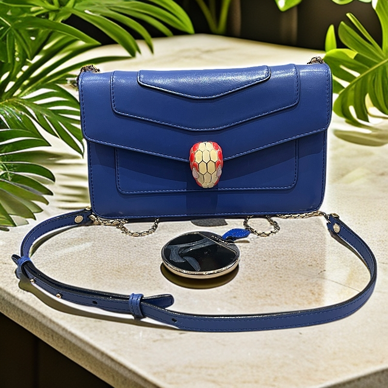 95新 BVLGARI/宝格丽  蓝色 蛇头 链条包   1155 1290