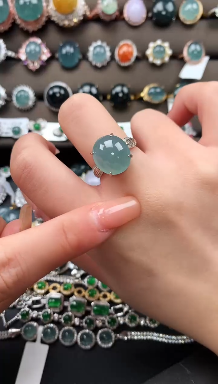 【闪购商品】翡翠戒指银S925镶嵌52141