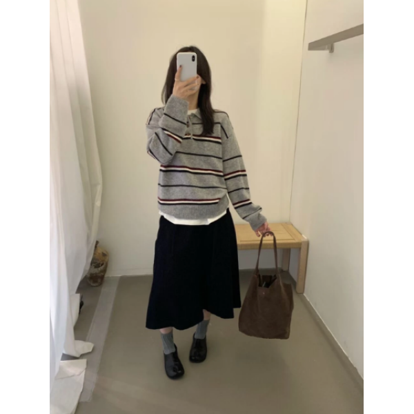 J-350904#Miu系女孩都爱的100羊毛条纹毛衣