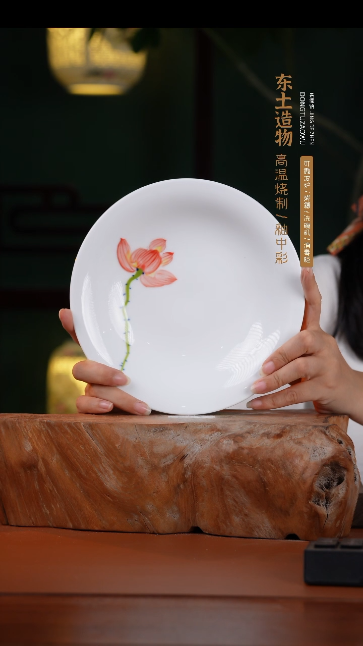瓷片景德镇高温釉中彩飞碟直径20.5高3.5