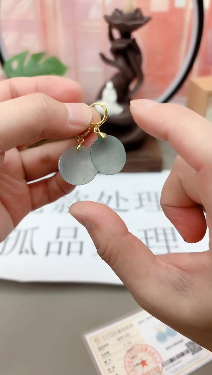 银S925镶嵌翡翠耳饰c1301