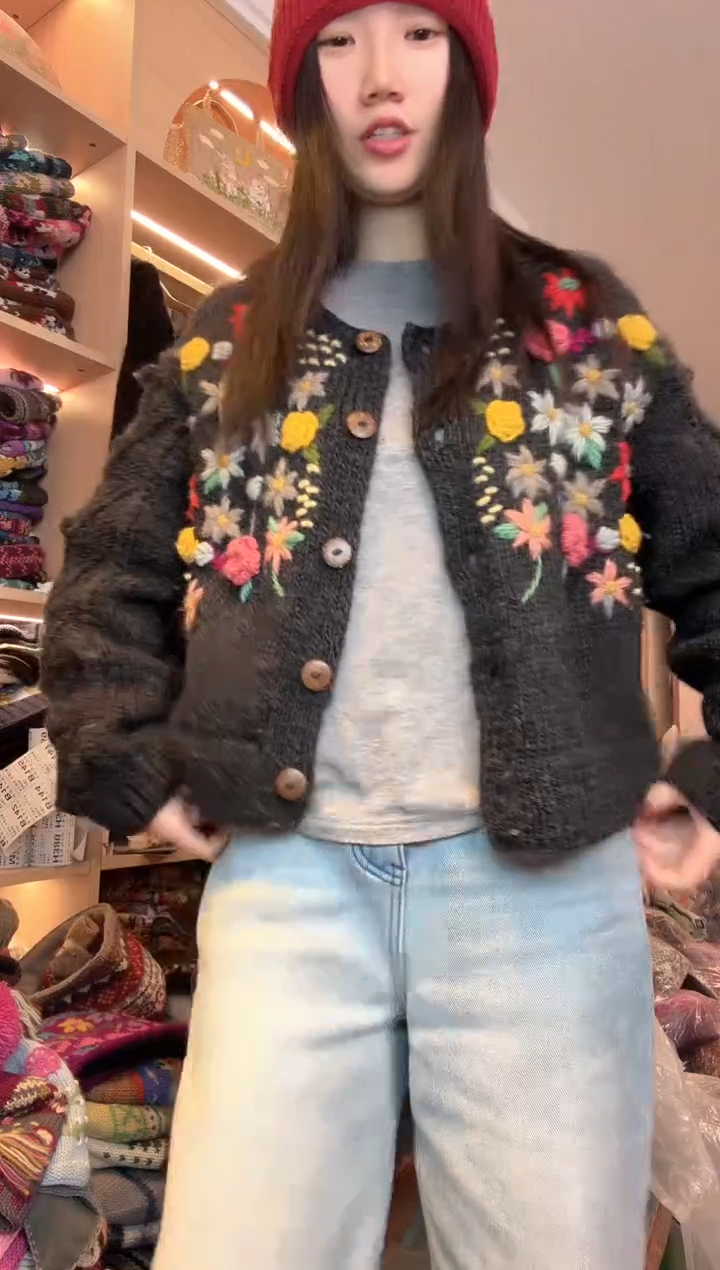 羊毛纯手工短款灰色