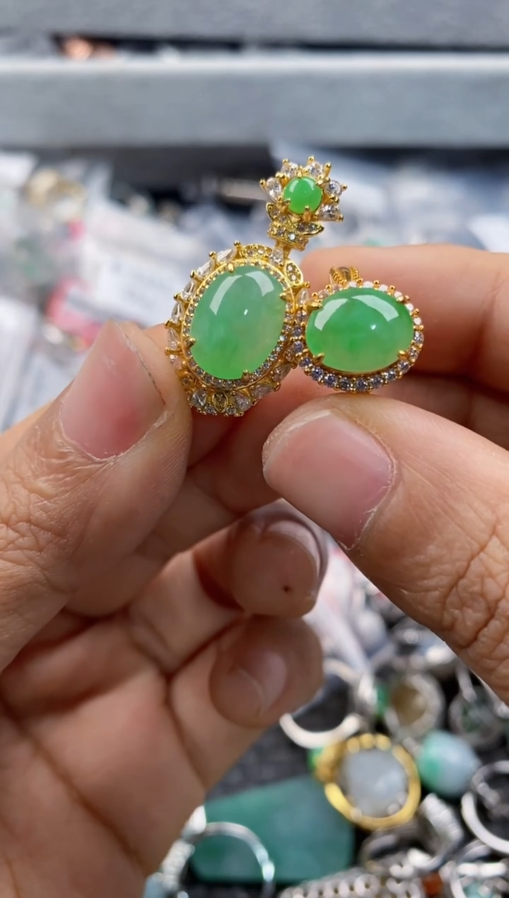 银S925镶嵌戒指翡翠555      1