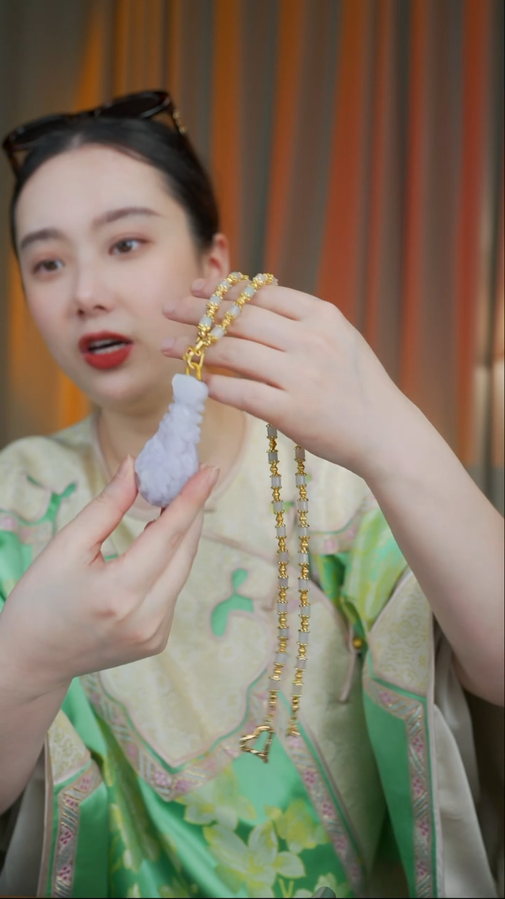 翡翠挂件未镶嵌紫色琵琶项链-