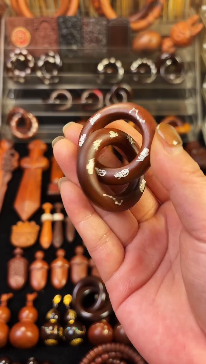 雷枣木老料  单面镶银五雷五路乾坤圈 2.5