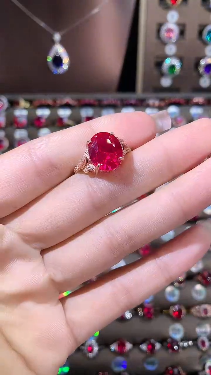 无925银鸽血红色戒指