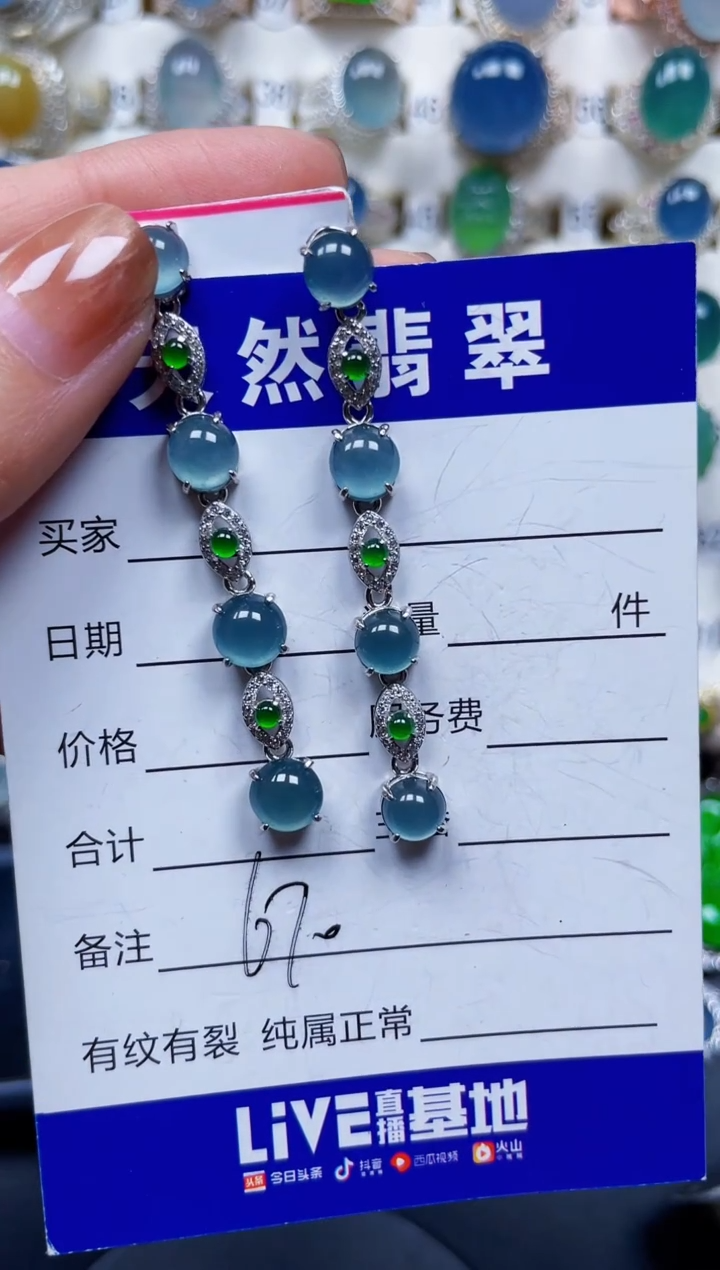 银S925镶嵌翡翠耳饰670