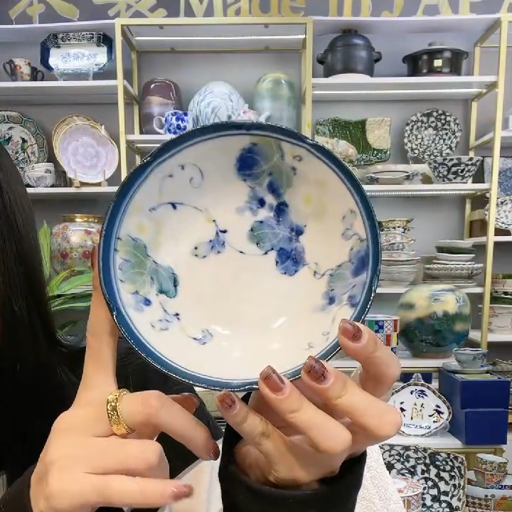 【单支】日本进口美浓烧华葡萄饭钵14cm