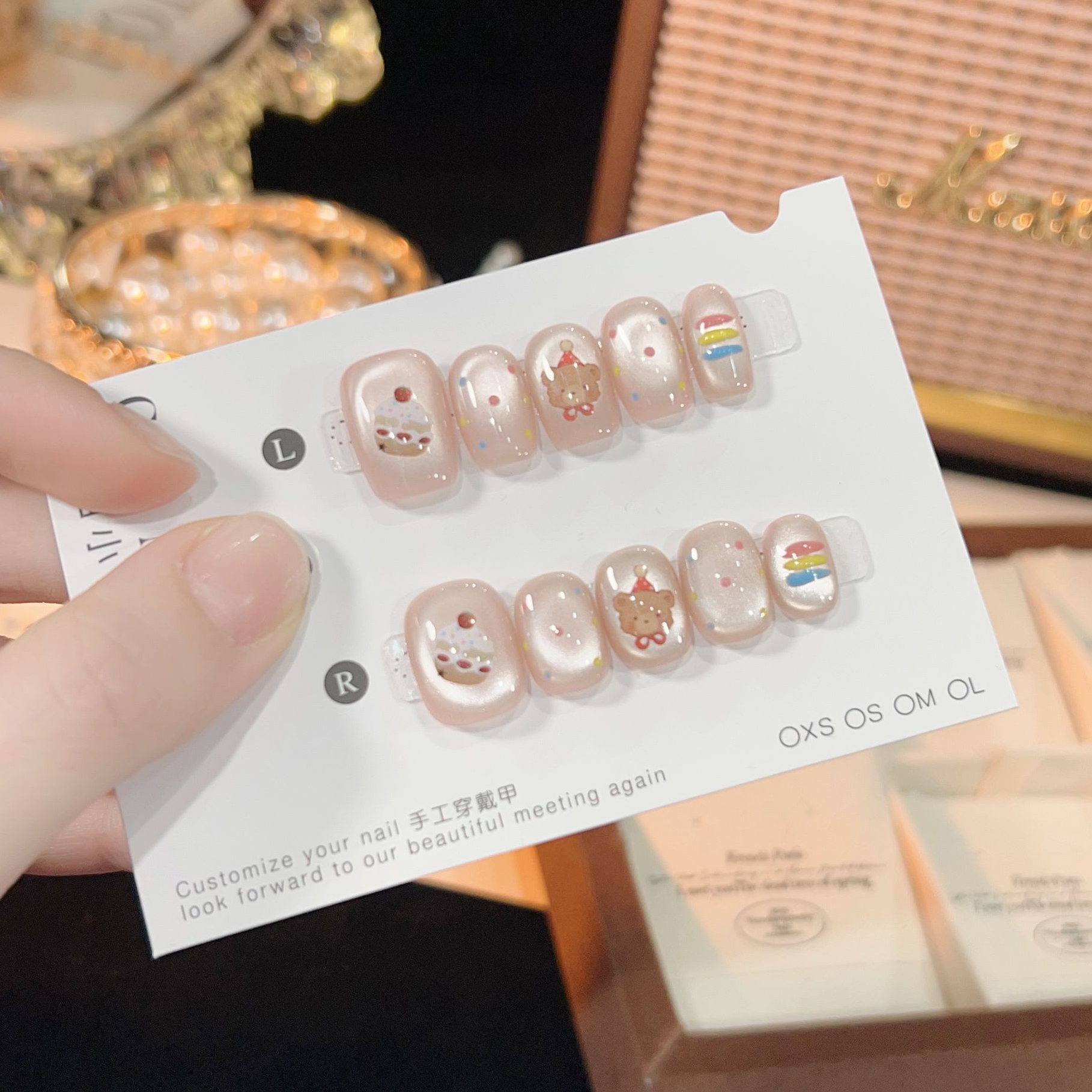 【彩虹 小熊】手工穿戴甲 定制美甲贴片10片装 立体可爱ins半手工