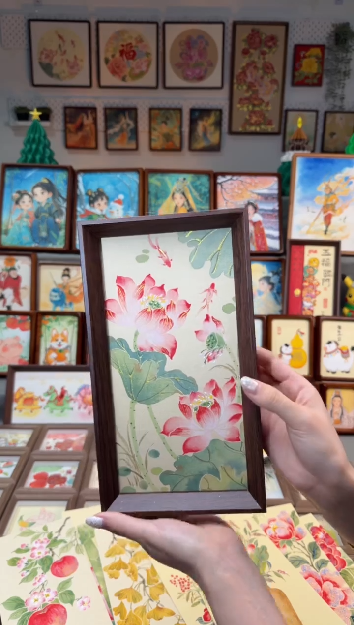 国画听*荷花有鱼 手绘国画27