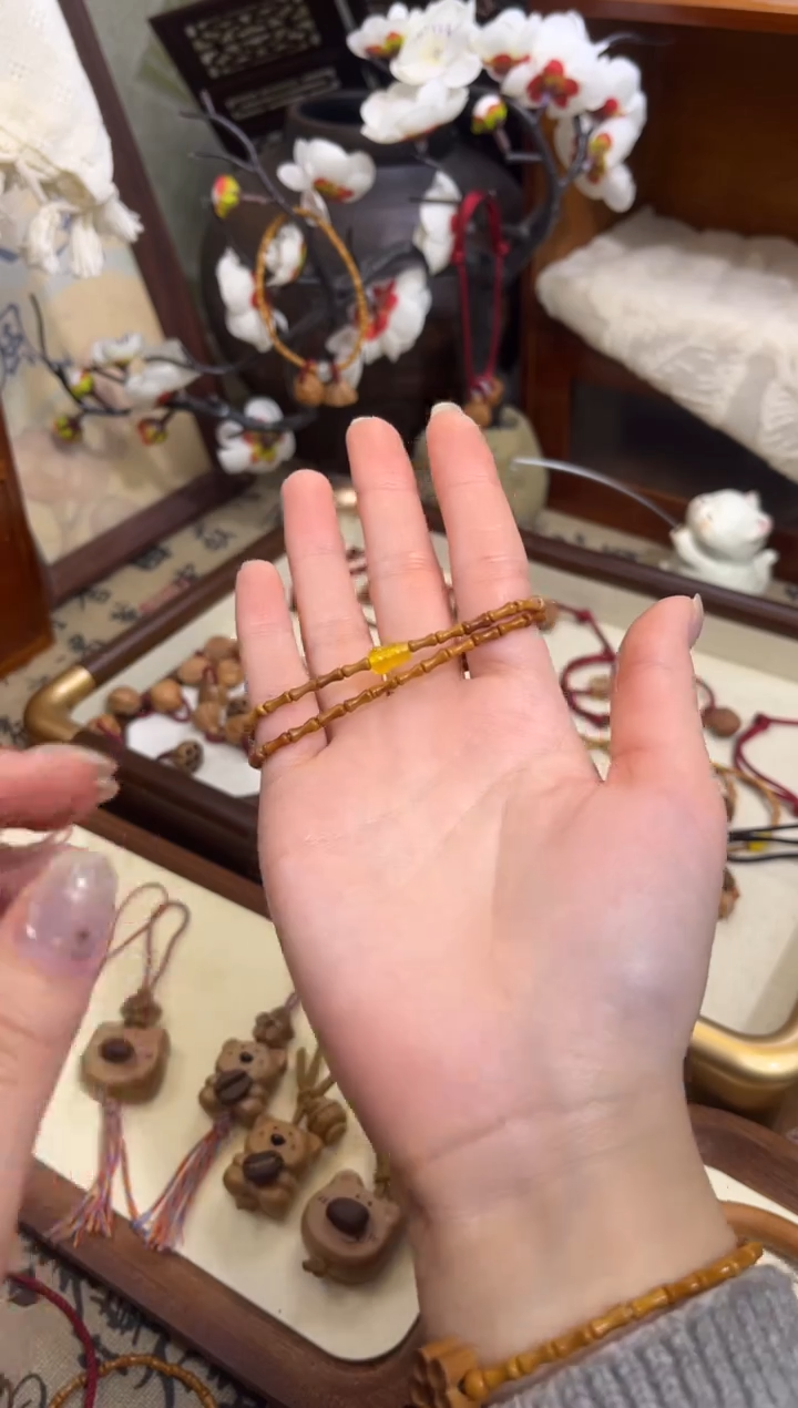 手串桃核【桃缘行】竹节「黄色葫芦」桃木桃核辟、挡、驱、护 备注手围