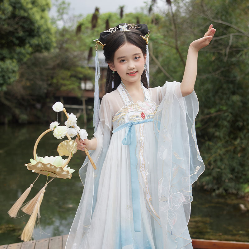 十三余儿童[白蛇-王者荣耀合作款]国风汉服大童连衣裙夏季薄款