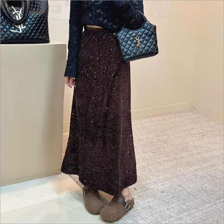 韩国东大门加绒亮片裙冬季新款高级感洋气百搭气质轻奢复古小众