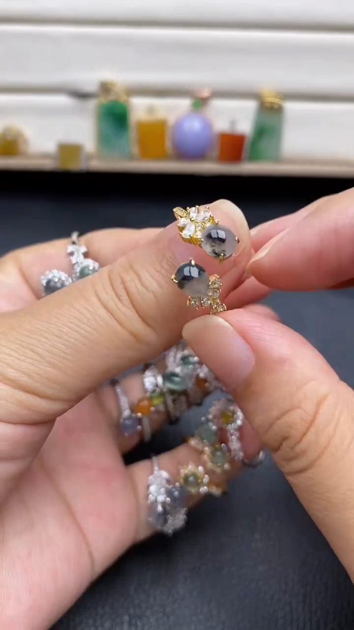 银S925镶嵌戒指翡翠1