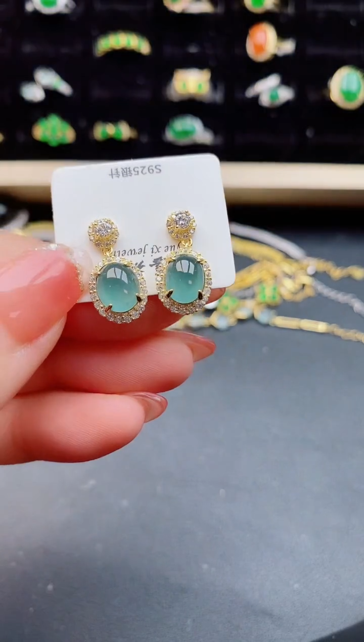 【闪购商品】翡翠耳饰银S925镶嵌12121