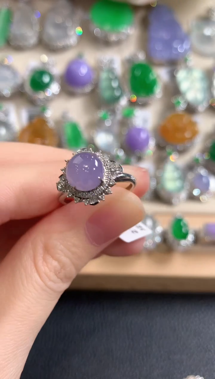 18K金镶嵌戒指翡翠冬日珠宝W45紫货有色差