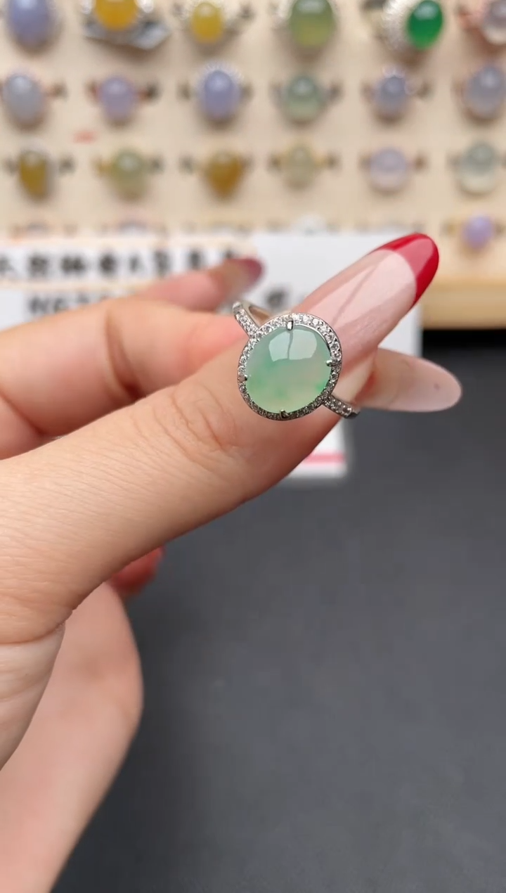 【闪购商品】翡翠戒指银S925镶嵌一物一证一礼盒