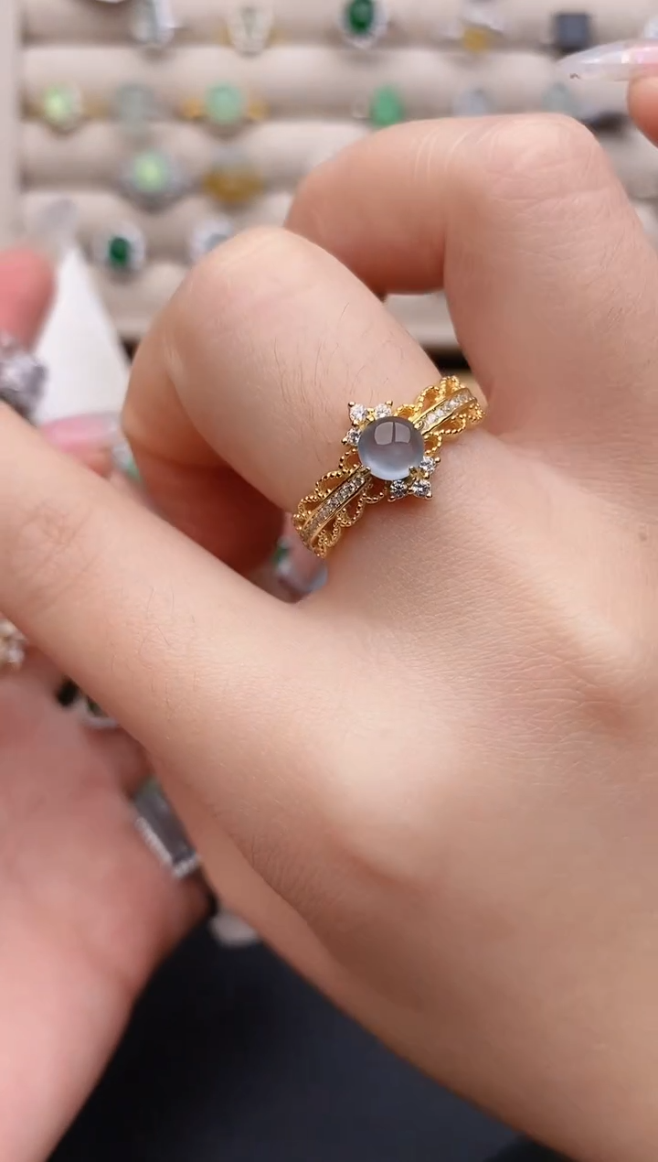 银S925镶嵌戒指翡翠0