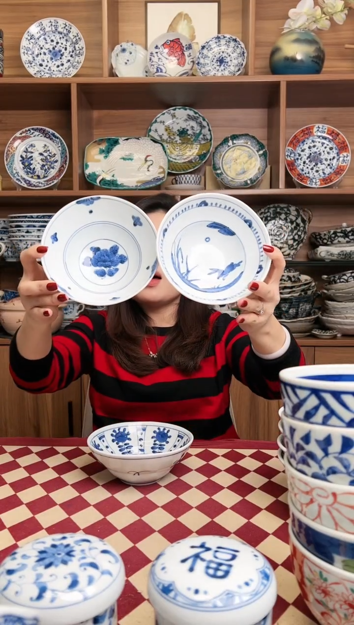 【闪购商品】瓷片浓牡丹+海边之兔14cm斗笠饭碗