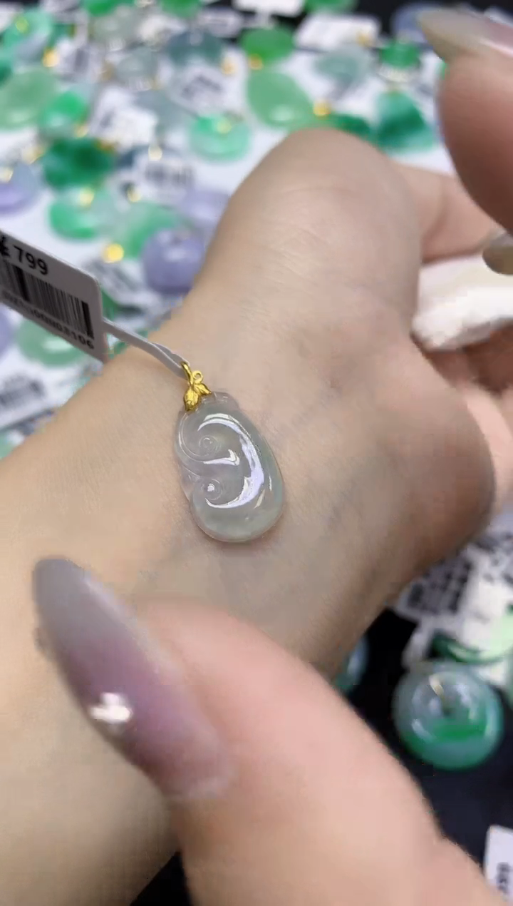 颈饰18K金镶嵌翡翠天然缅甸翡翠A货百元以上9元证书费自理