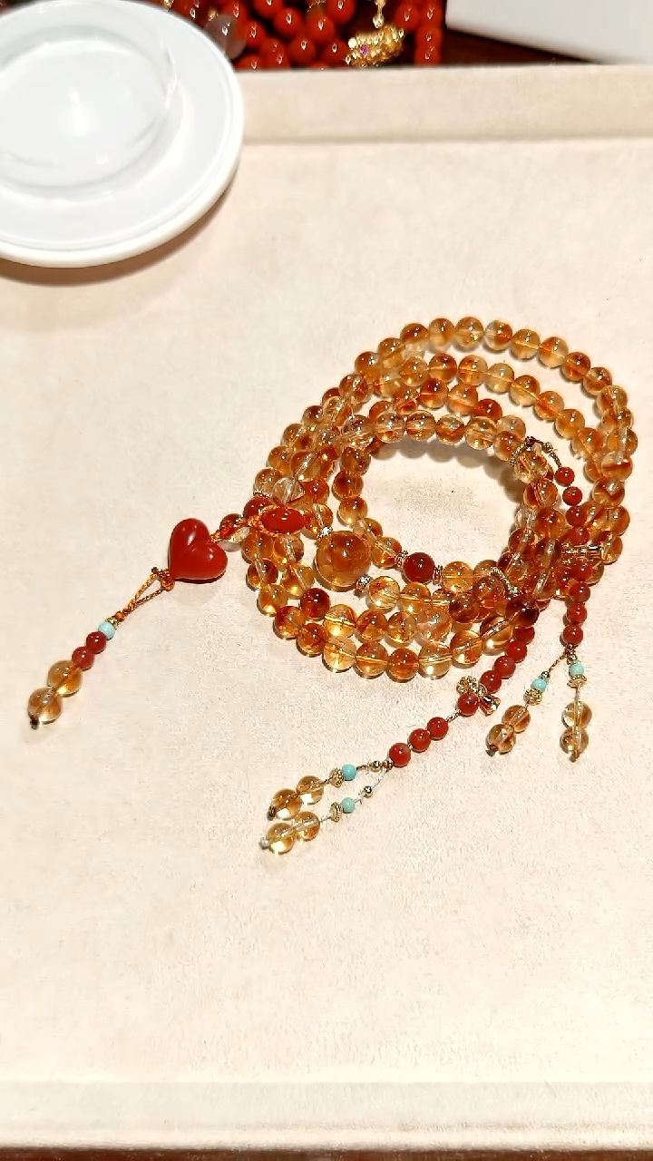 银S925镶嵌手链水晶108颗黄塔晶南红