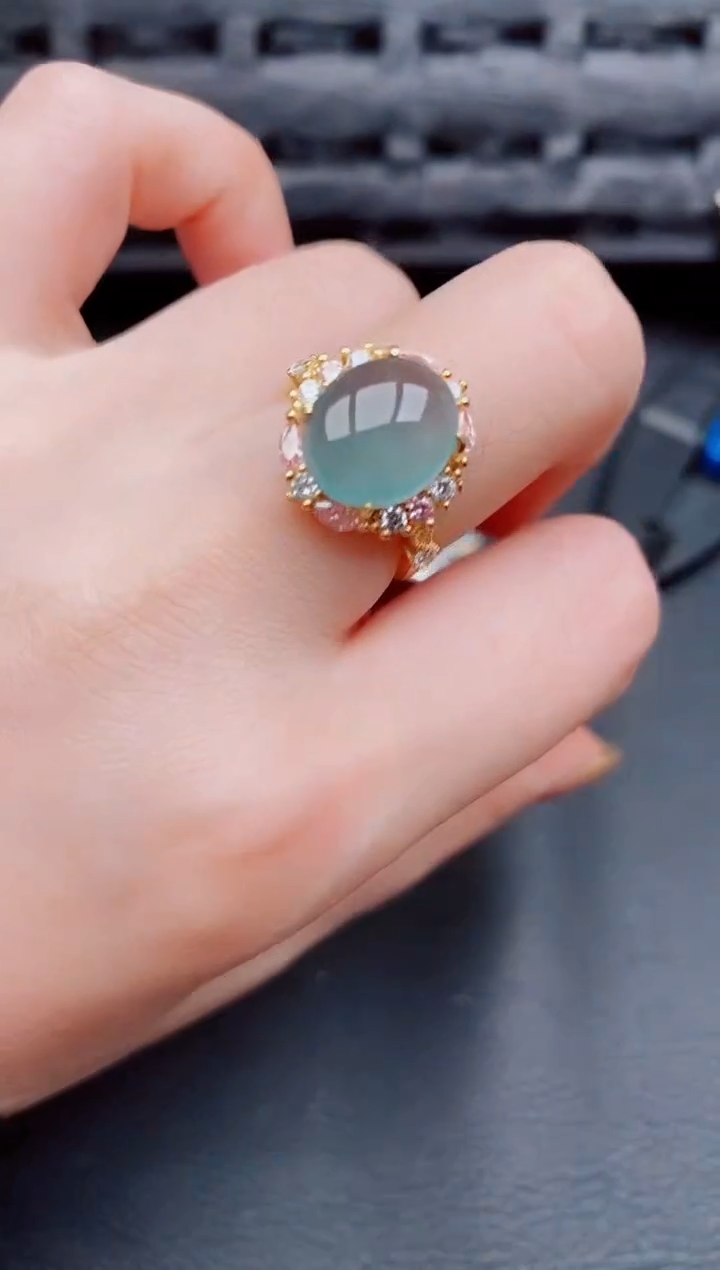 【闪购商品】翡翠戒指银S925镶嵌天然a货翡翠449