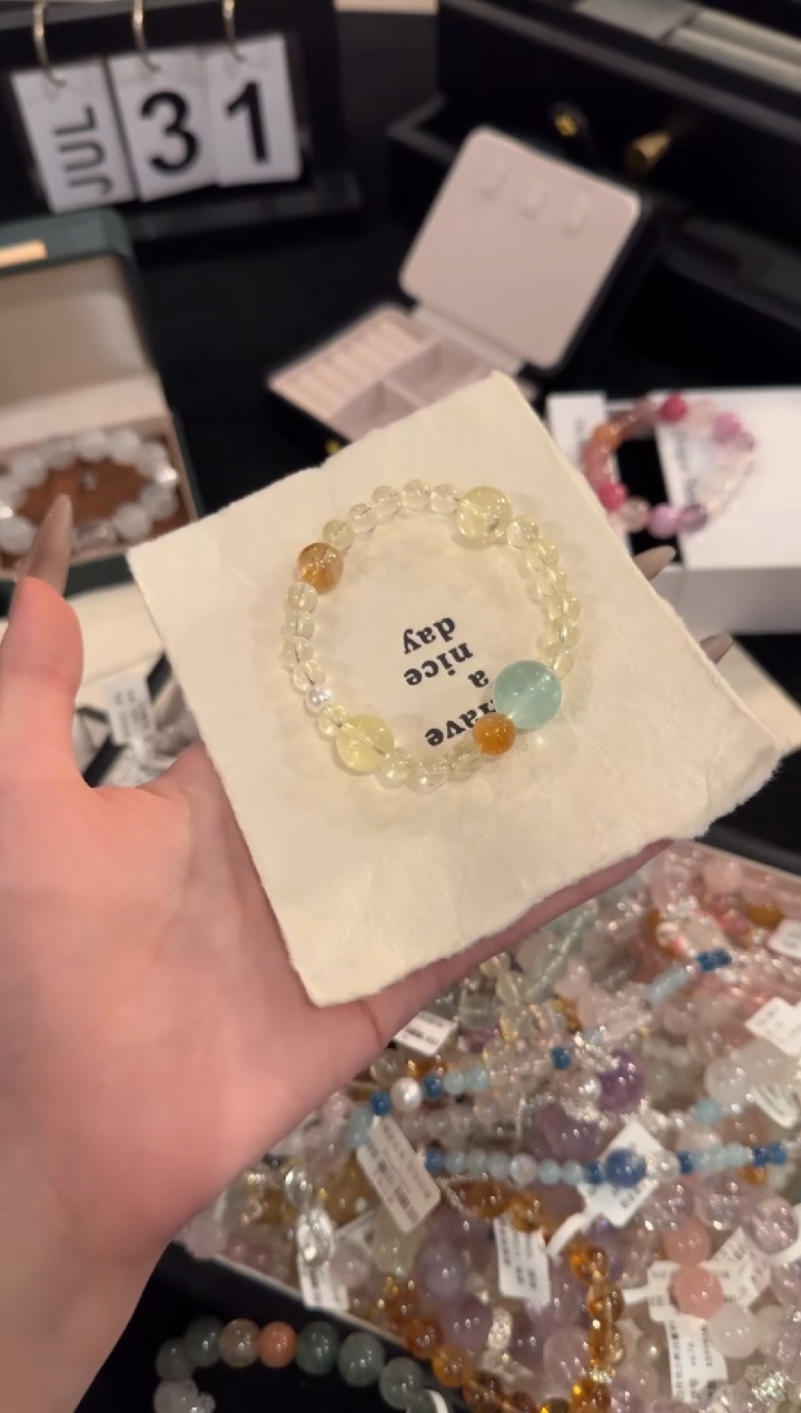 水晶手链合金黄水晶多宝x2192