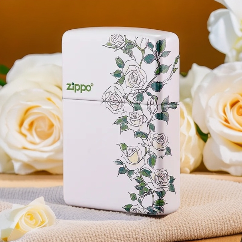 Zippo正品玫瑰梦恋白哑漆正品防风煤油打火机正版送男友送礼收藏