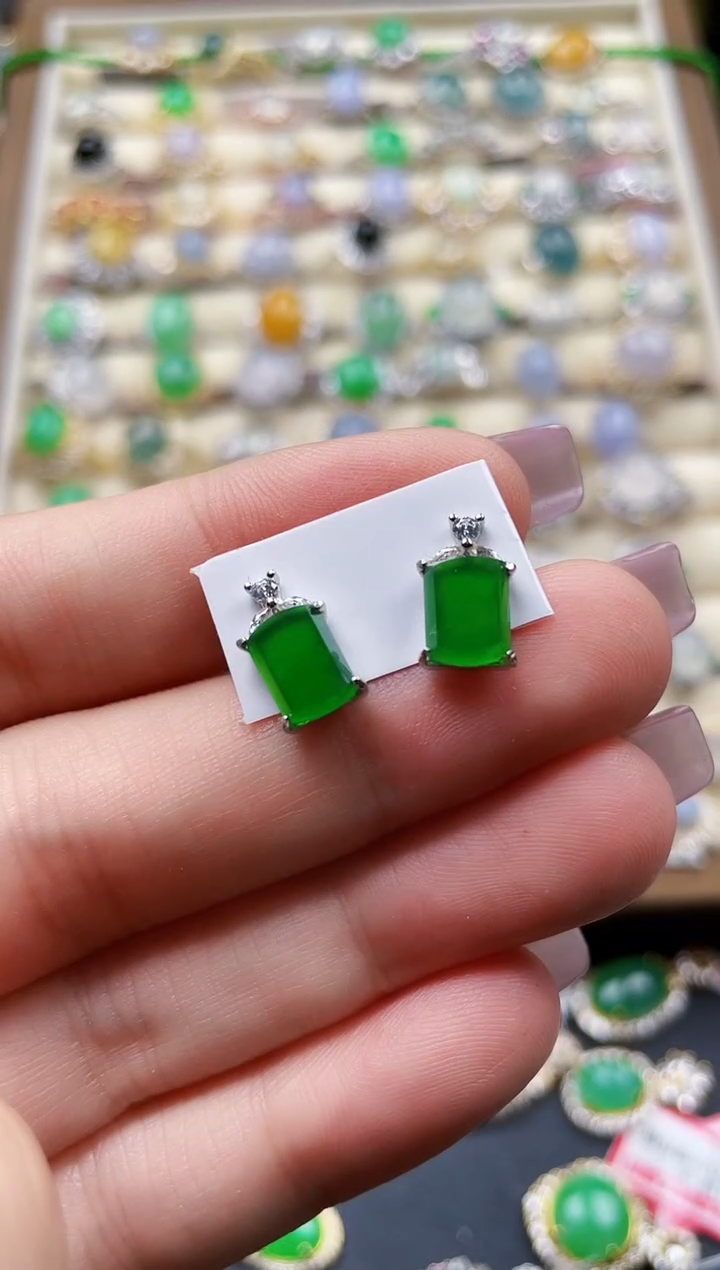 银S925镶嵌翡翠耳饰195