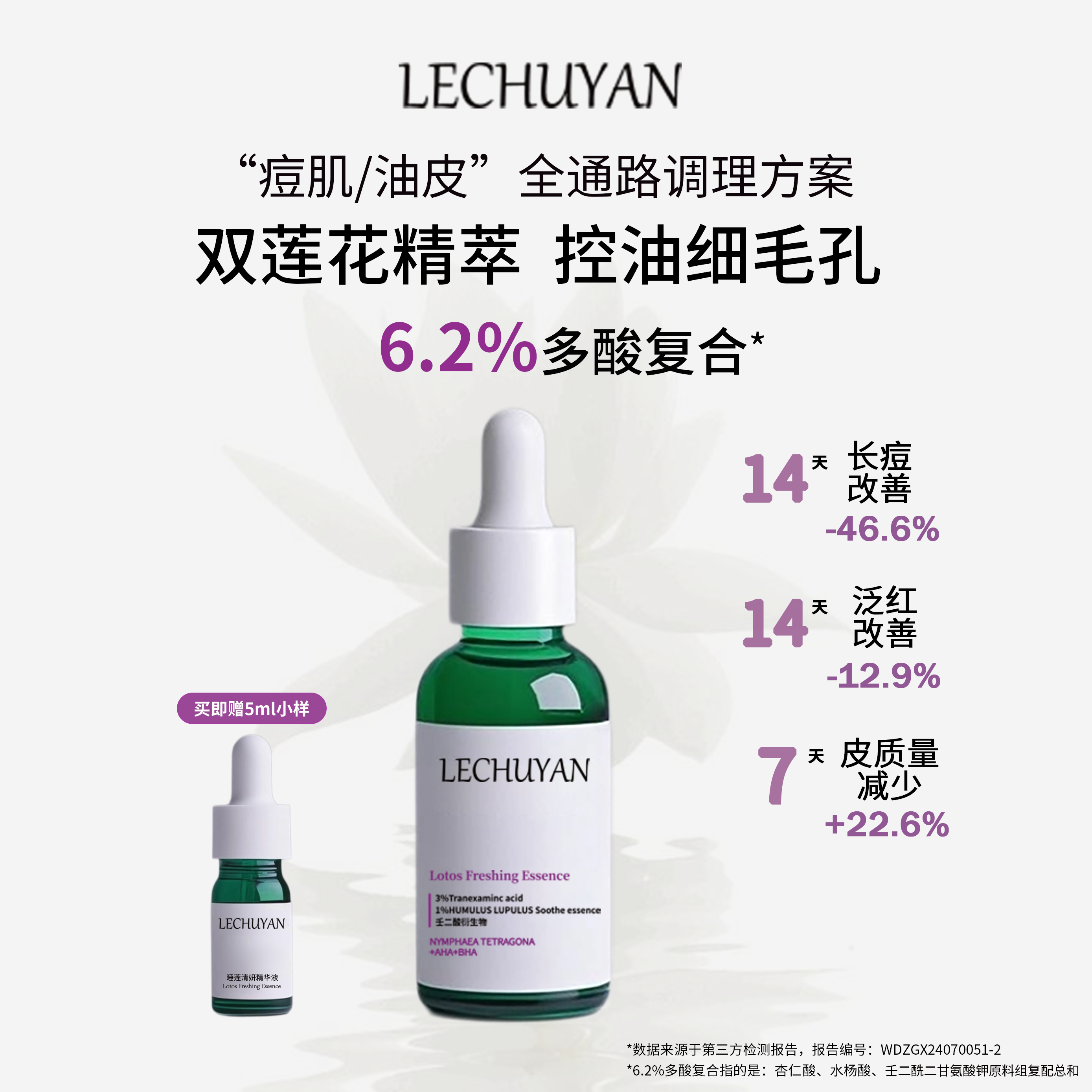 乐初妍新版深层睡莲精华控油疏通毛孔祛痘红痘印油皮保湿舒缓