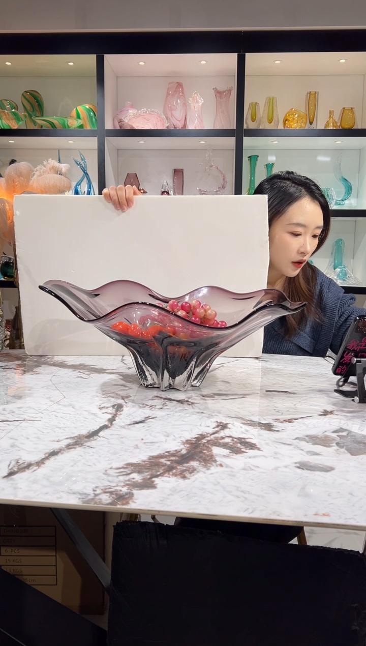 粉紫色荷叶果盘 现货