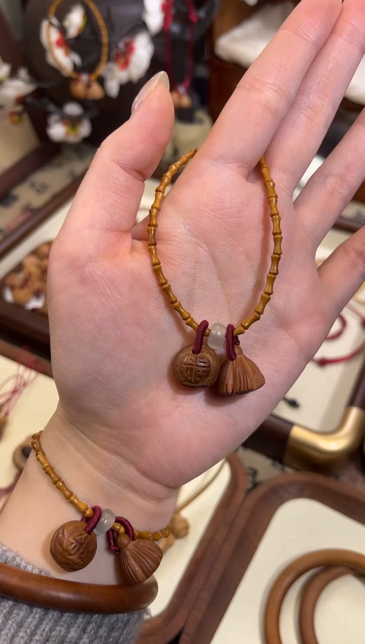 手串桃核【桃缘行】竹节「福气莲莲」桃木桃核辟、挡、驱、护 备注手围