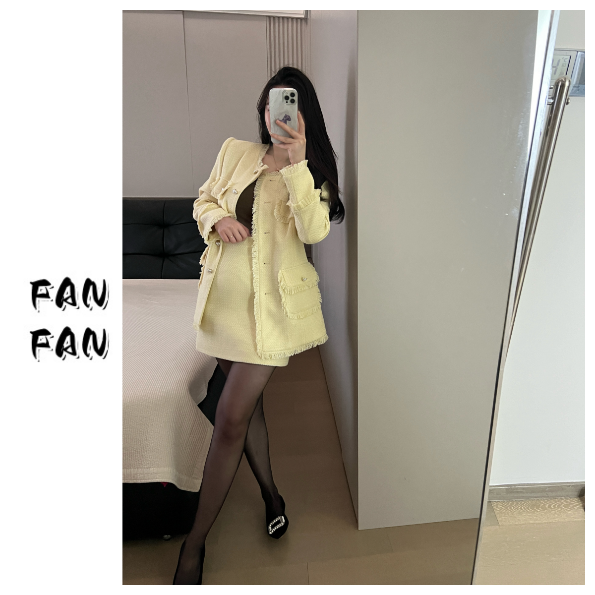 FANFAN 【小香风套装】轻奢风外套短裙两件套