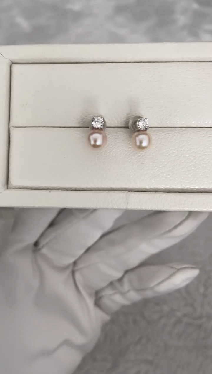 银S925镶嵌耳钉海水珍珠AK戴妃6.5-7mm