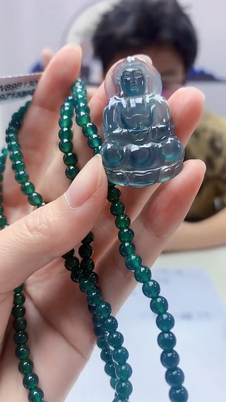 【闪购商品】定制翡翠未镶嵌4688zm-毛货观音珠链一套89