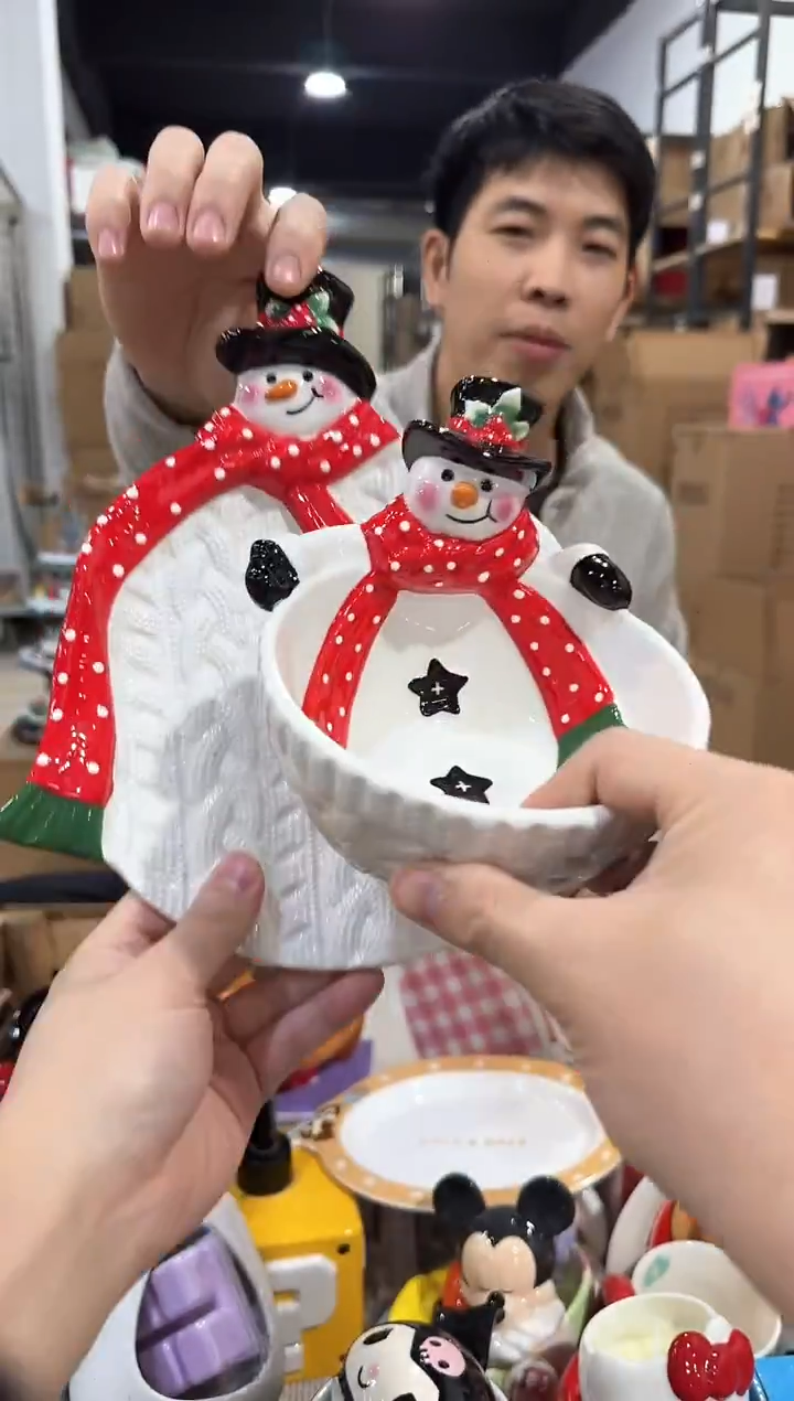 瓷片原盒雪人碗加特雷西原盒雪人盘子2件套