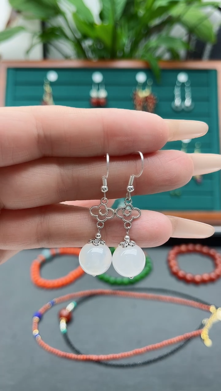 【闪购商品】玛瑙/玉髓耳饰银S925镶嵌630