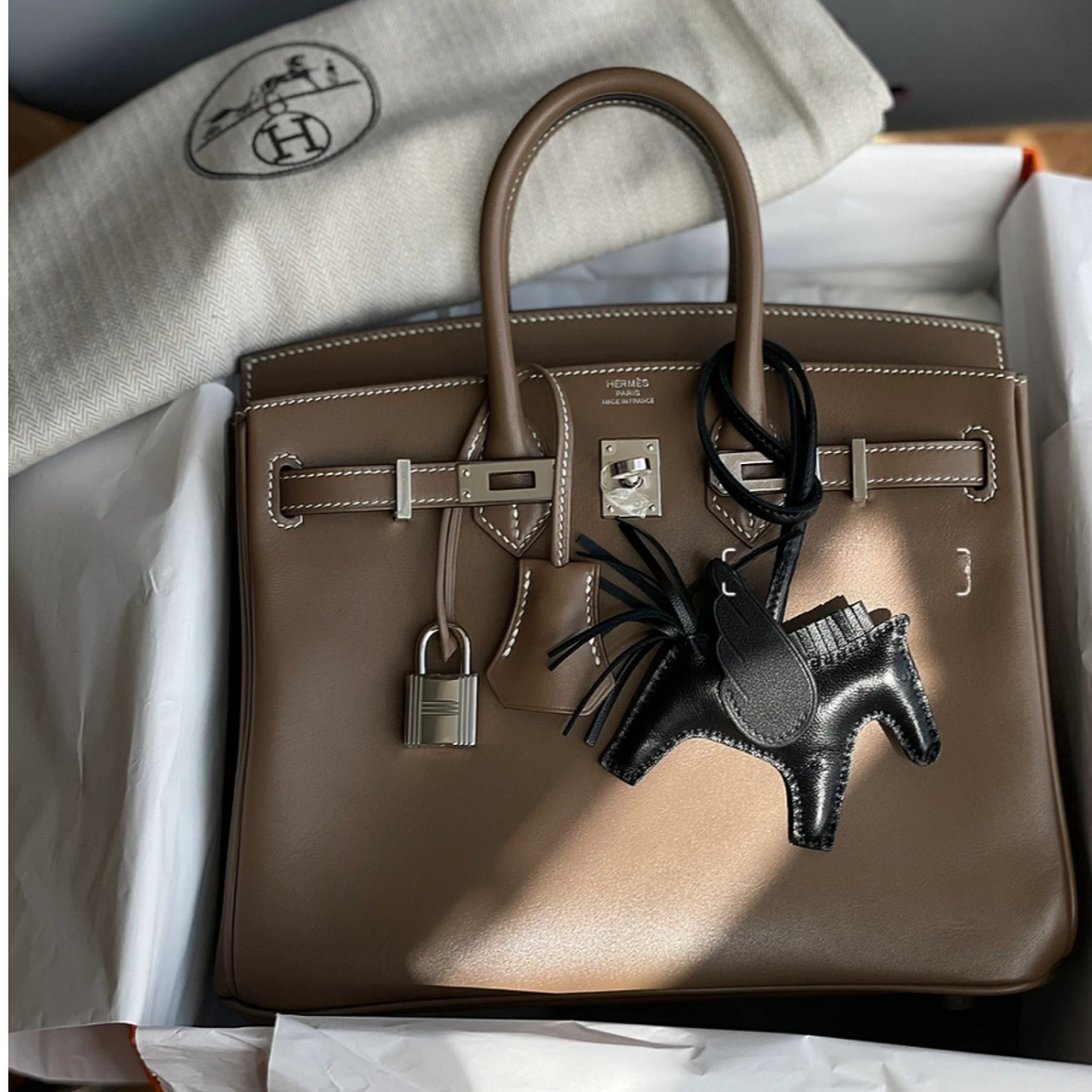 99新 Hermes/爱马仕 小花Jerry Birkin25  大象灰 银扣sw X刻包