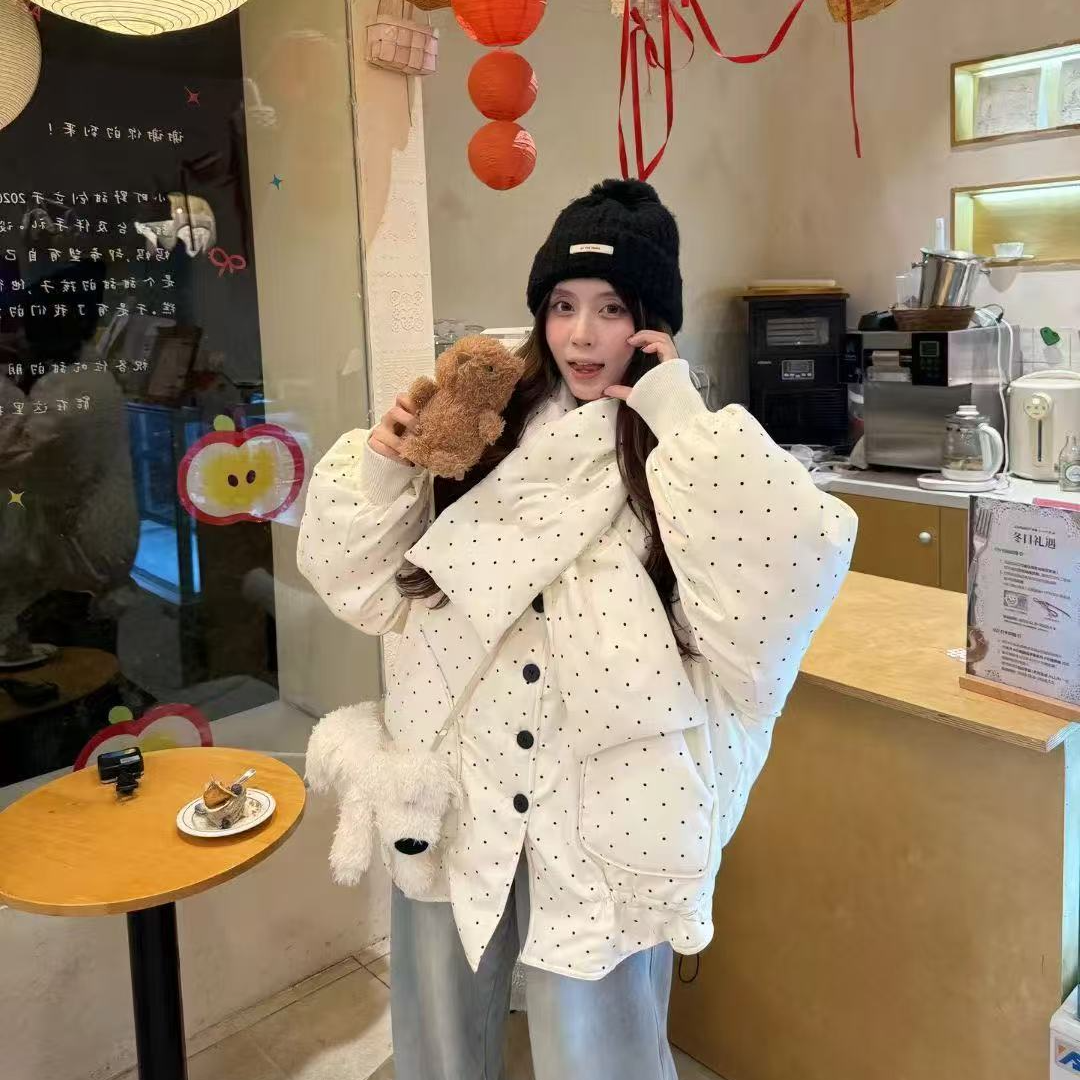 【冯七七】90557冬季新款点点棉服（带围巾）