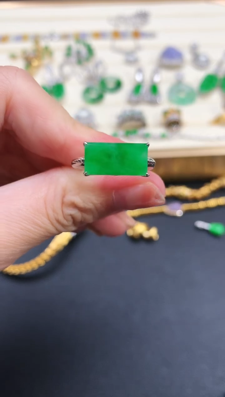 翡翠戒指18K金镶嵌无事牌|4980+0