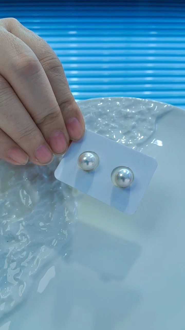 银S925镶嵌耳饰淡水珍珠爱迪生极光耳钉(9-9.5)