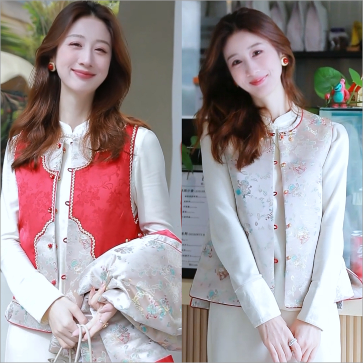 《婷婷定制》【财神喵】 时尚冬季中式气质复古加厚加棉保暖马甲6997