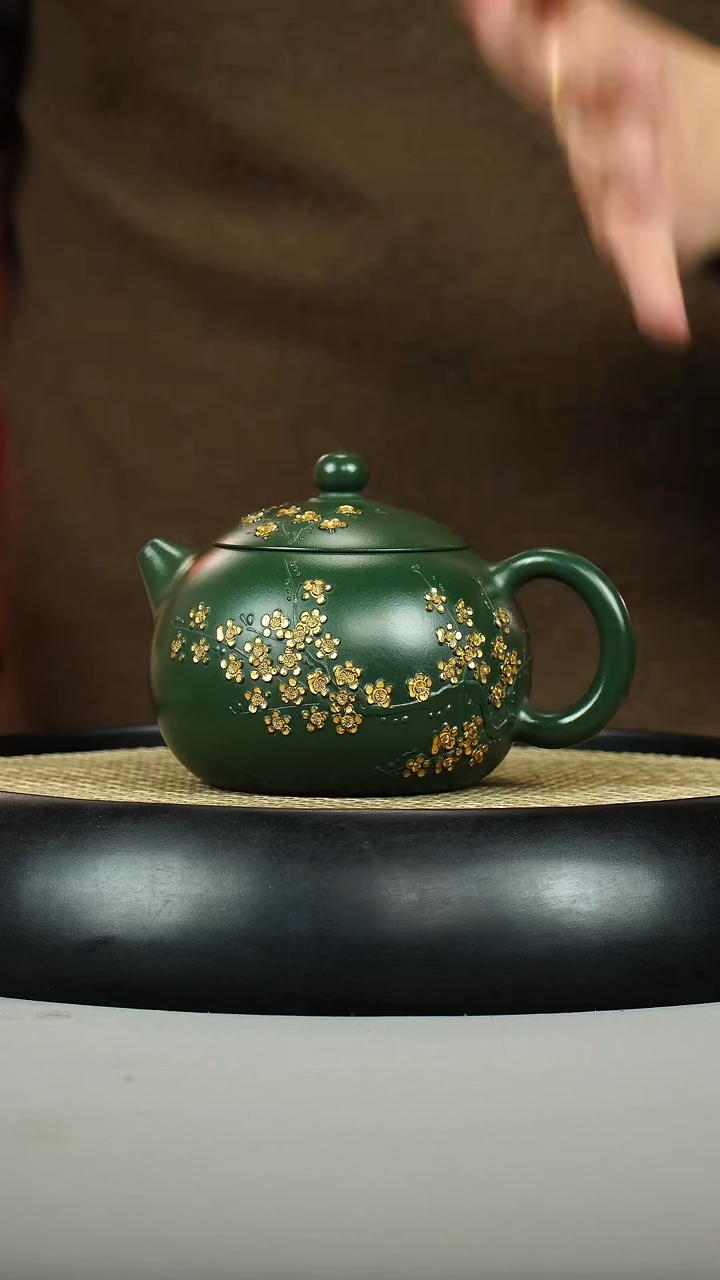 茶壶紫砂绿泥 西施 描金 梅花